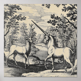 Mythisches Einhorn im Wald Poster