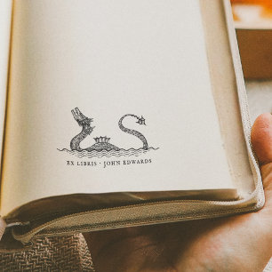 Mythisches Ex-Libris-Buch des Vintagen Meeresmonst Gummistempel