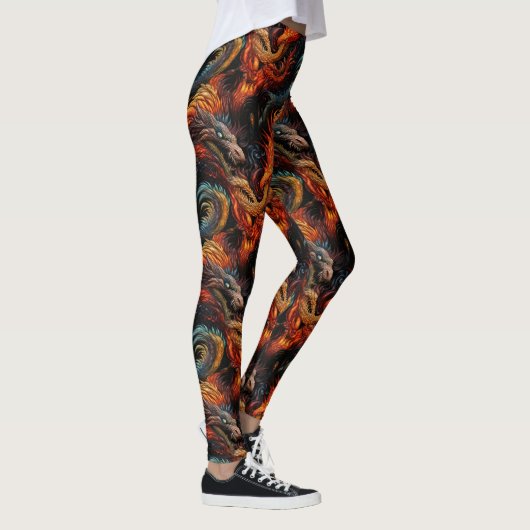 Mythisches Feuerdrachenmuster Leggings (Rechts)