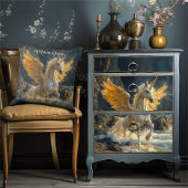 Mythisches Goldenes Flügelpegasus Ozeanfantasiepfe Kissen