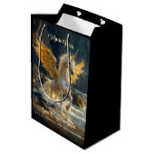 Mythisches Goldenes Flügelpegasus Ozeanfantasiepfe Mittlere Geschenktüte (Rückseite Schrägansicht)