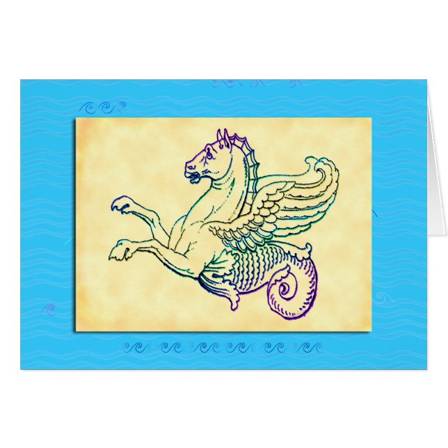 Mythisches Meerpferd Hippocampus Vintage Kunst (Vorderseite (Horizontal))