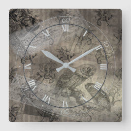 Mythisches Owl Halloween Ephemera Paper Pattern Quadratische Wanduhr