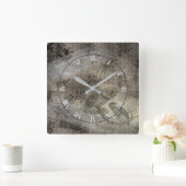 Mythisches Owl Halloween Ephemera Paper Pattern Quadratische Wanduhr (Zuhause)