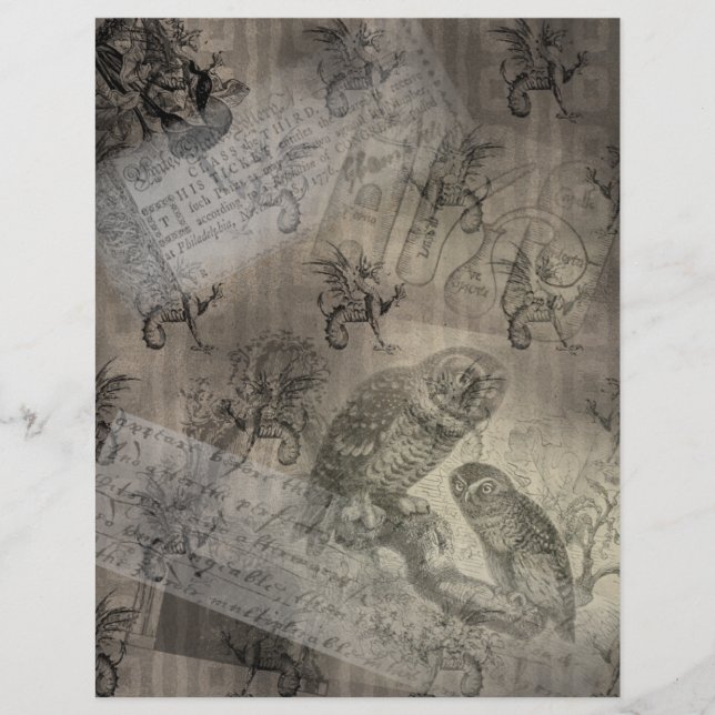 Mythisches Owl Halloween Ephemera Papierseite Nr.  (Vorderseite)