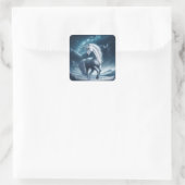 Mythisches Unicorn um Mitternachtskleber Quadratischer Aufkleber (Tasche)