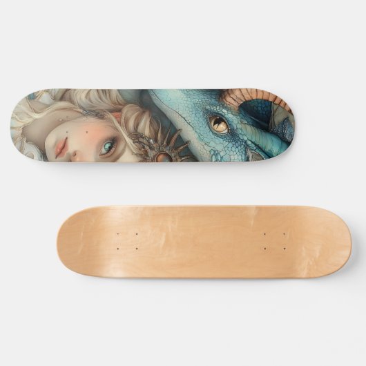 Mythological Dragon & Nymph Girly Skate Deck Skateboard (Horizontal)