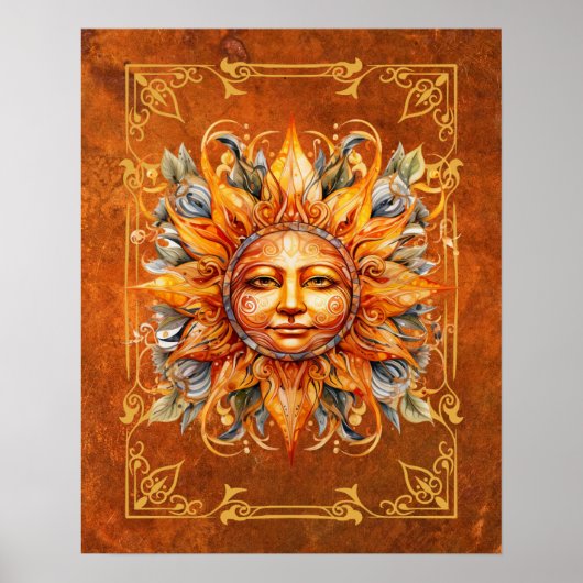 Mythological Sun Face Deity Digital Art Poster (Vorne)