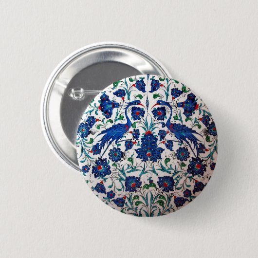 Mythologische Reiher-Vogel-Entwurfs-Fliesen-Kunst Button (Vorne & Hinten)