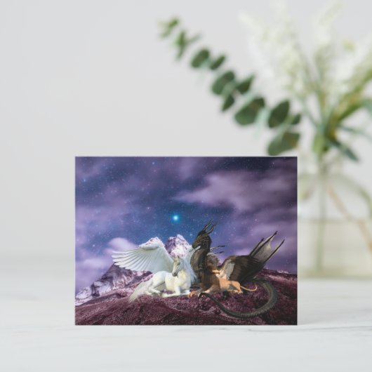 Mythology Dragon Griffin Unicorn Pegasus Postkarte (Stehend Vorderseite)
