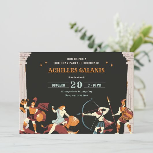 Mythology Heroes Geburtstag Einladung (Stehend Vorderseite)