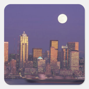 N.A., USA, Washington, Seattle Seattle Skyline Quadratischer Aufkleber