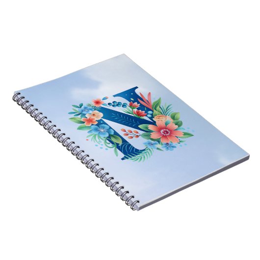 N blaues Monogramm mit Blume Notizblock (Rechte Seite)