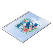 N blaues Monogramm mit Blume Notizblock (Linke Seite)