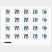 N blaues Monogramm mit Blume Quadratischer Aufkleber (Blatt)