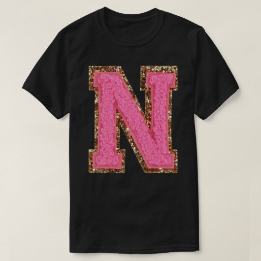 N - Bubblegum Glitzer - Farblose Buchstabenklammer T-Shirt (Design vorne)