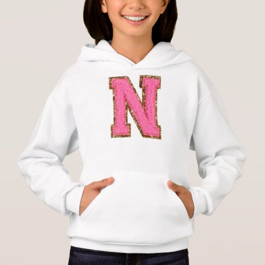N - Bubblegum Glitzer Varsity Letter Patches Hoodie (Vorderseite)
