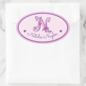N-Buchstaben-Monogramm-individuelle Name-ID-Rosa-A Ovaler Aufkleber (Tasche)