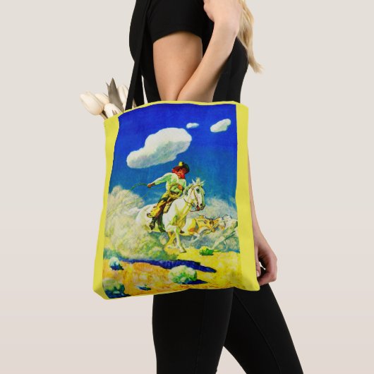N. C. Wyeth Cowboy print Tasche (Von Nahem)