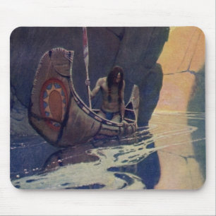 N. C. Wyeth Illustration eines Indianer-Kanus-Padd Mousepad