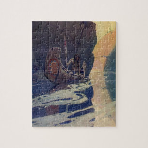 N. C. Wyeth Illustration eines Indianer-Kanus-Padd Puzzle
