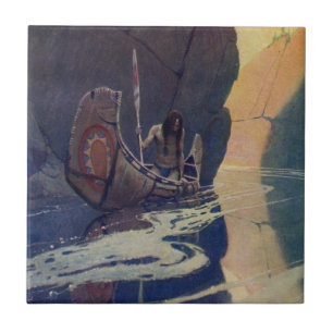 N. C. Wyeth Indianisches Kanu Paddel Illustration Fliese