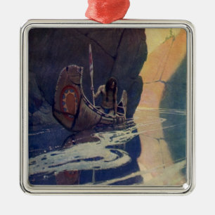 N. C. Wyeth Indianisches Kanu Paddel Illustration Ornament Aus Metall