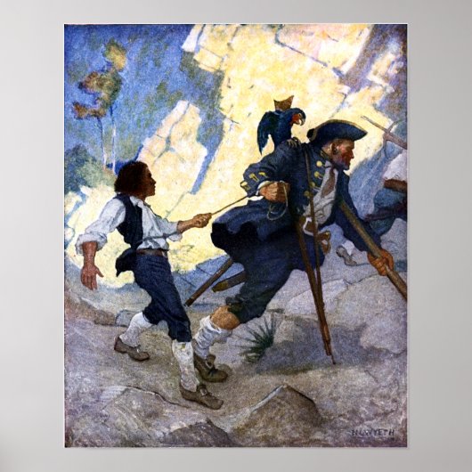 N. C. Wyeth Long John Silver und sein Papagei Poster (Vorne)