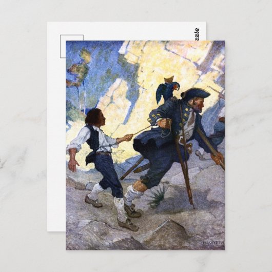 N C. Wyeth Long John Silver und sein Parrot Poster Postkarte (Vorne/Hinten)