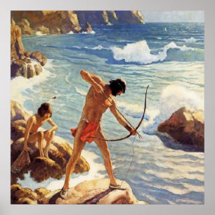 N C Wyeth Western Malerei "First Maine Fishermen" Poster