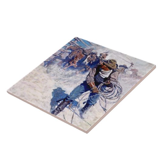 N C Wyeth Western Malerei "Roping Wild Horses" Fliese (Seite)