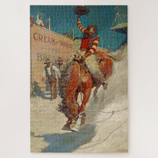N C Wyeth Western Malerei "The Rodeo" Puzzle (Vertikal)