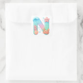 "N" Cute Letter - Underwater Sea Creature Quadratischer Aufkleber (Tasche)
