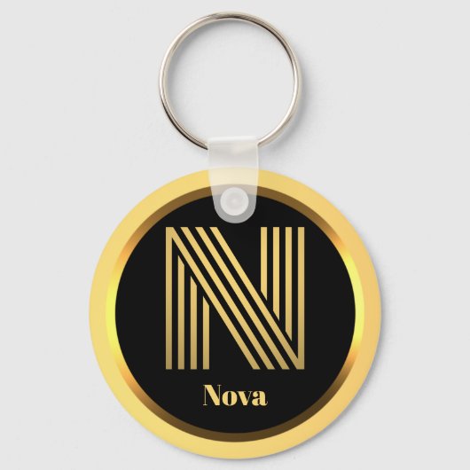 N Gold Mit Monogramm Letter Personalisiert Schlüss Schlüsselanhänger (Vorderseite)