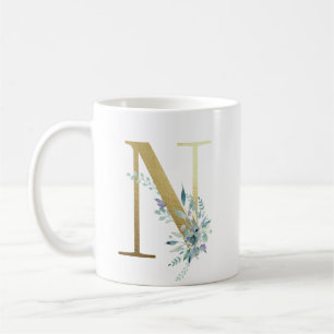 N Goldener Erstling mit blauem Blumenblättern Kaffeetasse