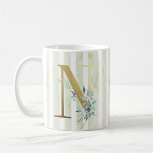 N Goldener Initialwert an blau-weißen Streifen Kaffeetasse