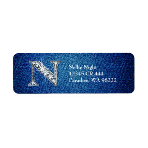 N Imitate Diamond auf Denim Rücksendeadresse Label
