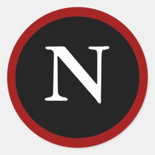 N: Initial N Buchstaben N rot, weiß und schwarz A Runder Aufkleber