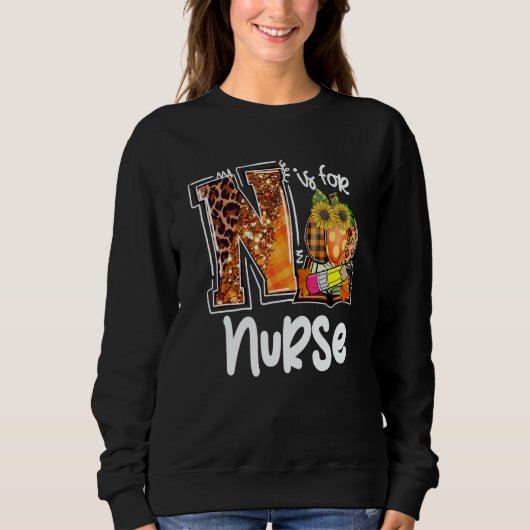 N Is For Nurse Leopard Pumpkin Fall Thanksgiving Sweatshirt (Vorderseite)