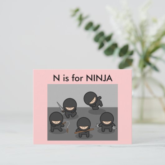 "N" ist für Ninja Alphabet Flashcard Postkarte (Stehend Vorderseite)