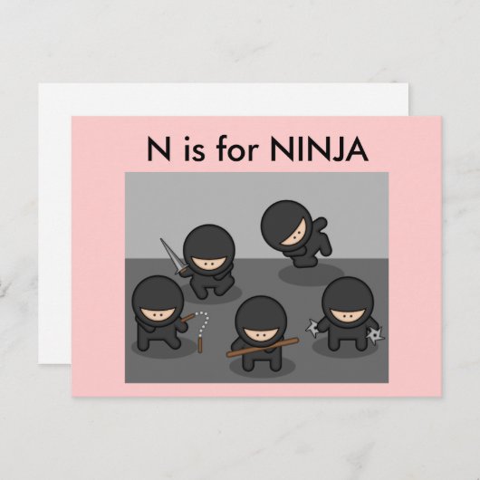 "N" ist für Ninja Alphabet Flashcard Postkarte (Vorne/Hinten)