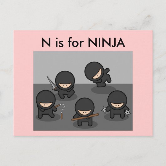 "N" ist für Ninja Alphabet Flashcard Postkarte (Vorderseite)