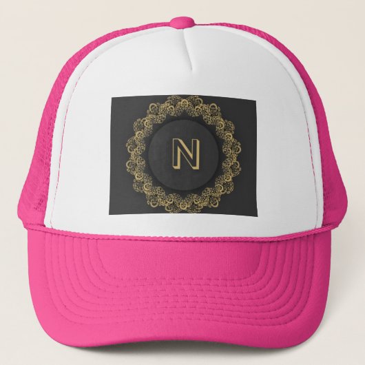 N Letter Initial Monogram Circle Hot Pink Color Truckerkappe (Vorderseite)