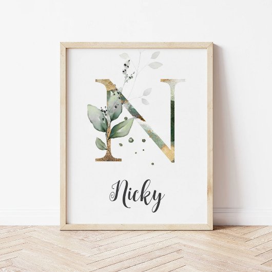 N Letter Monogram Greenerity Kinderzimmer Name Wal Poster