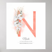 N Letter Monogram White Orchias and Pampas Grass Poster (Vorne)