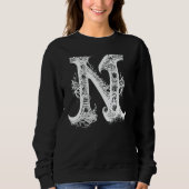 N Monogram Alphabet Lettering Hand Drawn Gothic Wi Sweatshirt (Vorderseite)