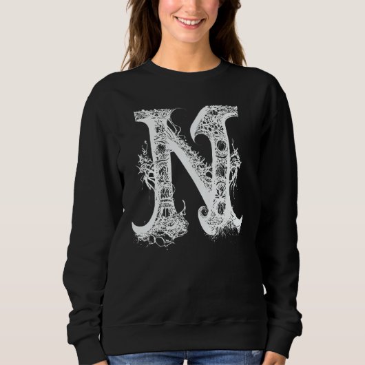 N Monogram Alphabet Lettering Hand Drawn Gothic Wi Sweatshirt (Vorderseite)