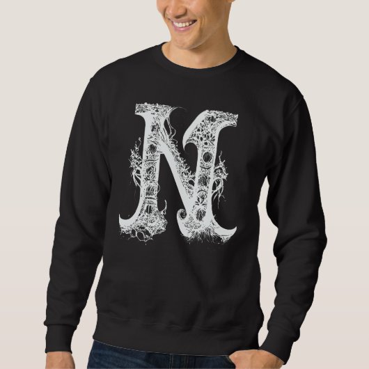 N Monogram Alphabet Lettering Hand Drawn Gothic Wi Sweatshirt (Vorderseite)