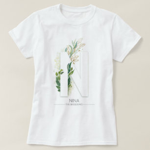 N Monogram Gold Greenery Blätter Elegant T-Shirt
