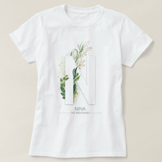 N Monogram Gold Greenery Blätter Elegant T-Shirt (Design vorne)